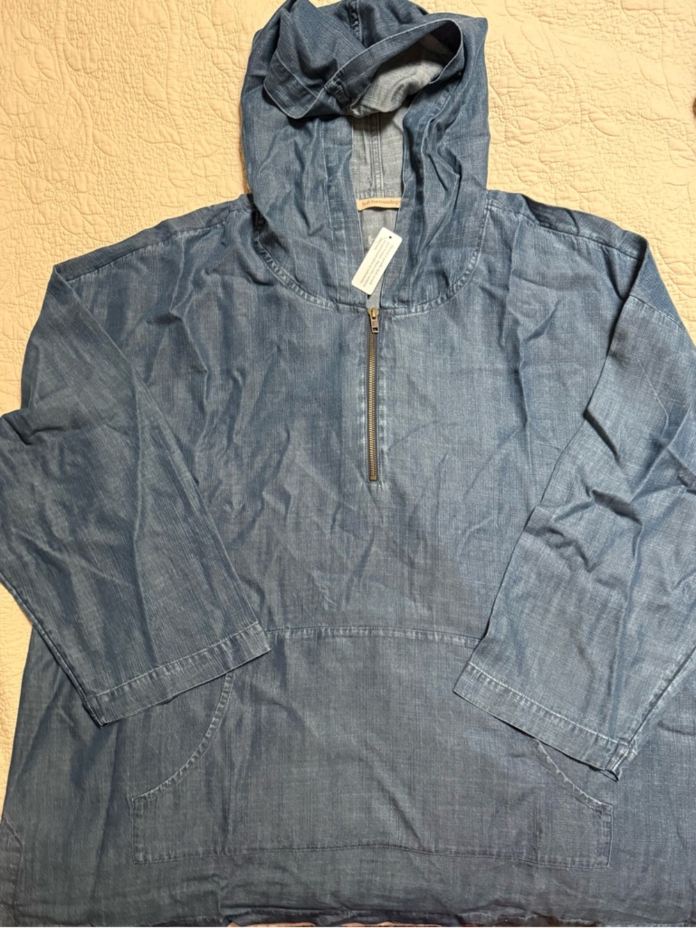 Denim Hooded Pullover Tunic - Light Blue